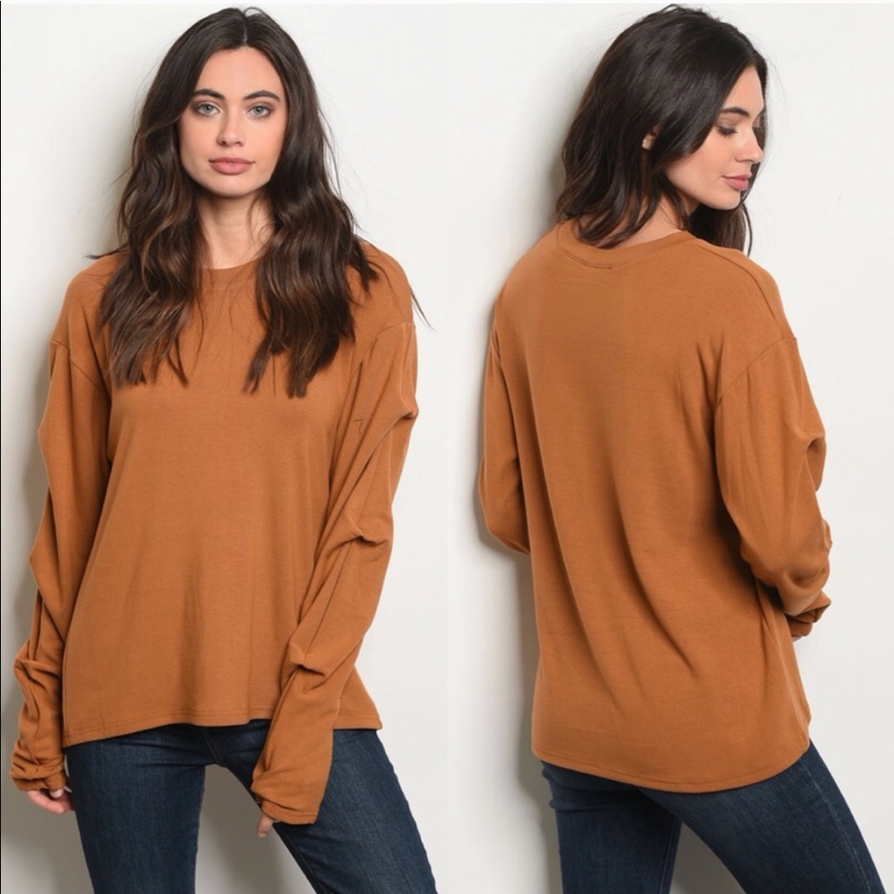Caramel cute long‎ sleeve boutique top